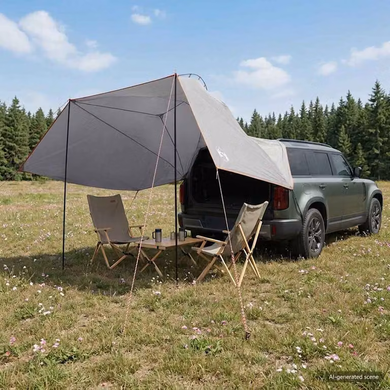 Tenda da auto vidaXL in poliestere e acciaio, Grigio e arancione, L: 350 cm, P: 250 cm