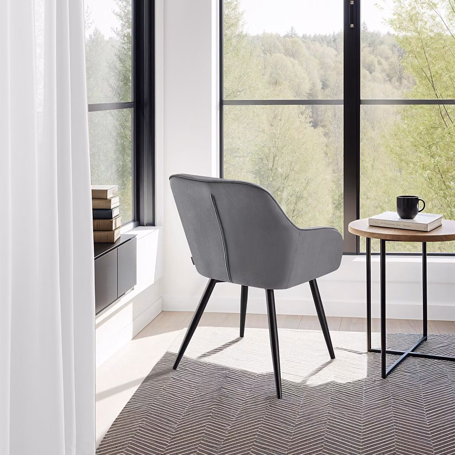 Sedia Marilyn TecTake in velluto trapuntato grigio e nero per sala da pranzo e cucina – 3