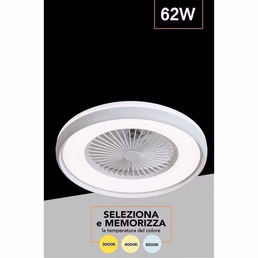 Plafoniera con Ventilatore LED Trade Shop 62 W Bianca, Dimmerabile con Telecomando e 3 Colori di Luce, Design Moderno Rotondo – 2