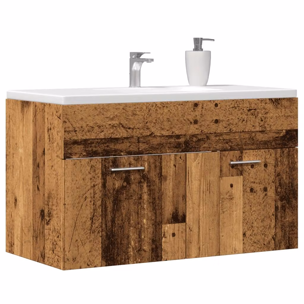 Mobile Lavabo da Bagno vidaXL in Legno Antico Marrone con Ante a Battente L: 90 cm, P: 38,5 cm, H: 46 cm