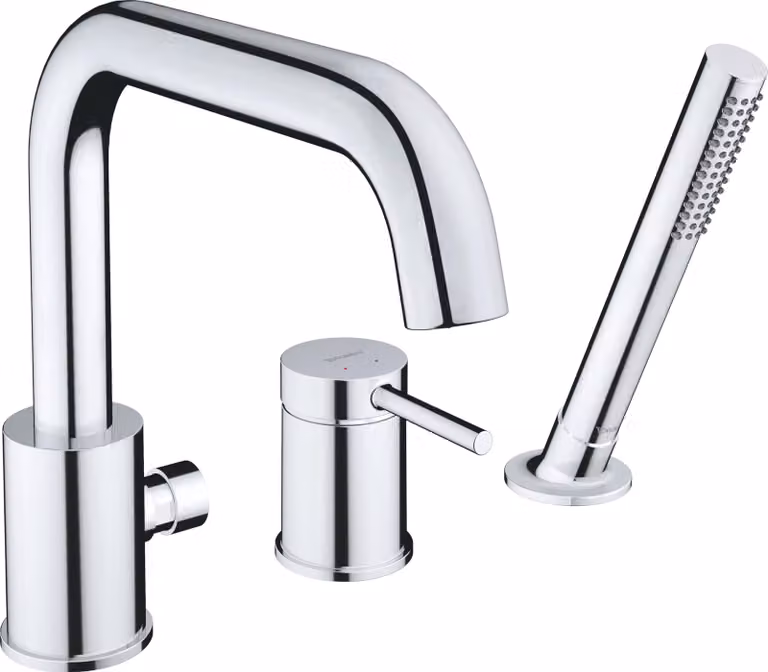 Miscelatore per vasca da bagno a 3 fori, con bocchetta di 215 mm, finitura cromata, per montaggio sul bordo della vasca