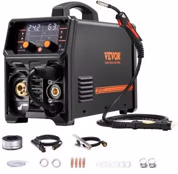 Saldatrice MIG VEVOR 5 in 1 con Tecnologia Inverter IGBT e Schermo LCD, Corrente di Uscita 250 A, Sinergica e Portatile, Colore Nero