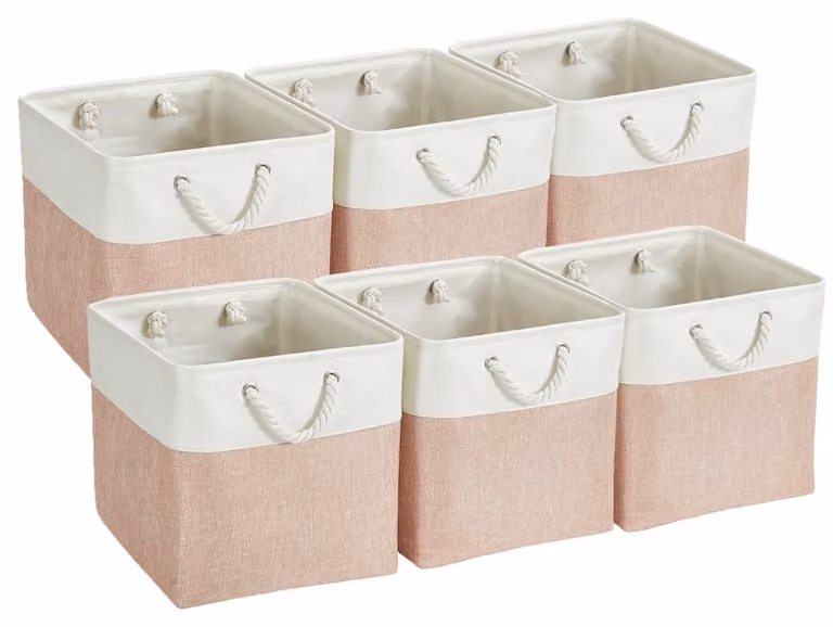 Set di 6 contenitori portaoggetti in tela con maniglie in cotone (30 cm)