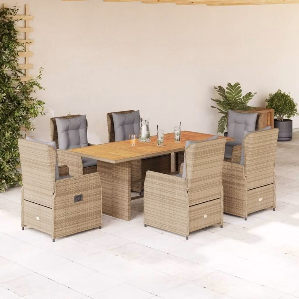 Maison Exclusive - Set da pranzo da giardino 7 pezzi con cuscini in polyrattan beige