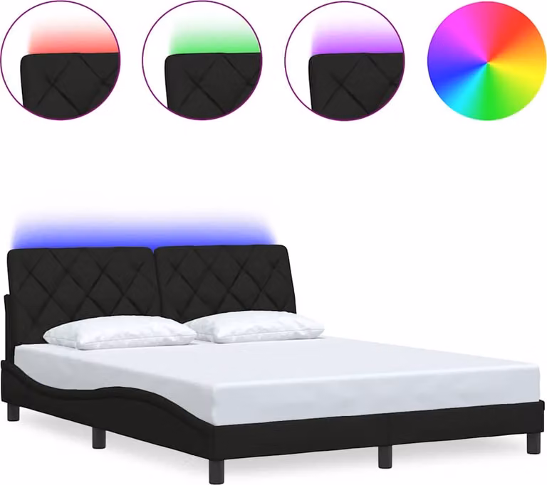 Struttura letto con LED senza materasso nero 160x200 cm in tessuto