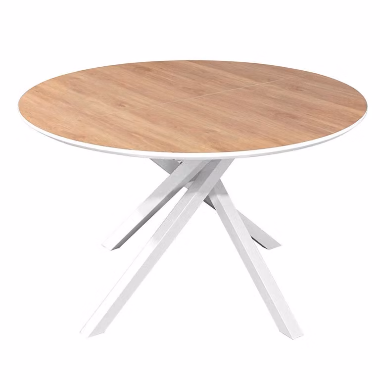 Tavolo rotondo allungabile da Ø120 cm a 160 cm - design moderno ed elegante con struttura a croce in metallo, stabile e raffinato per cucina, sala da pranzo e ufficio - SEBASTIAN - Bianco