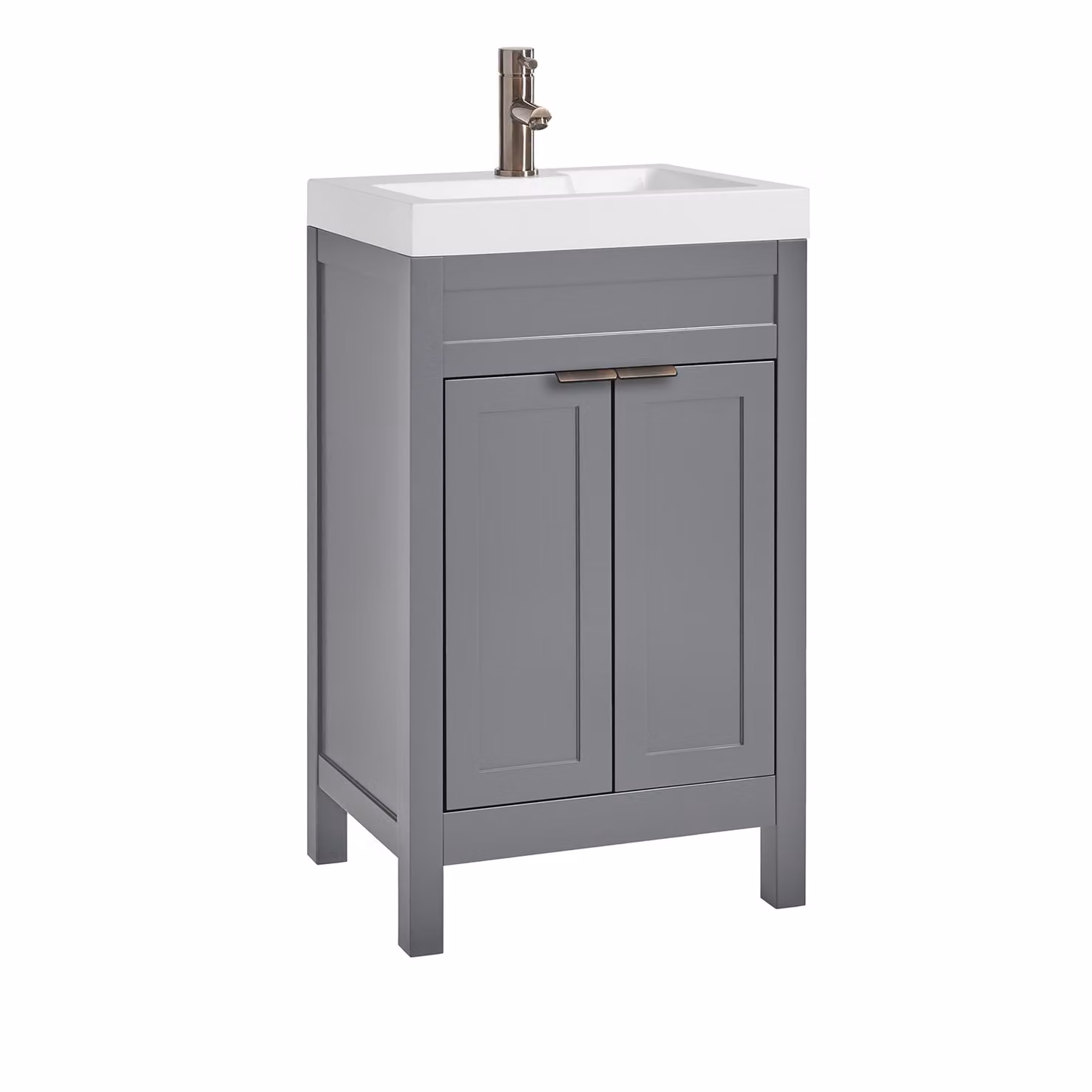 Mobile Bagno Grigio Chiaro da 500mm con Lavabo e Maniglia Moderna con Impugnatura a Dito in Bronzo Spazzolato - Warwick
