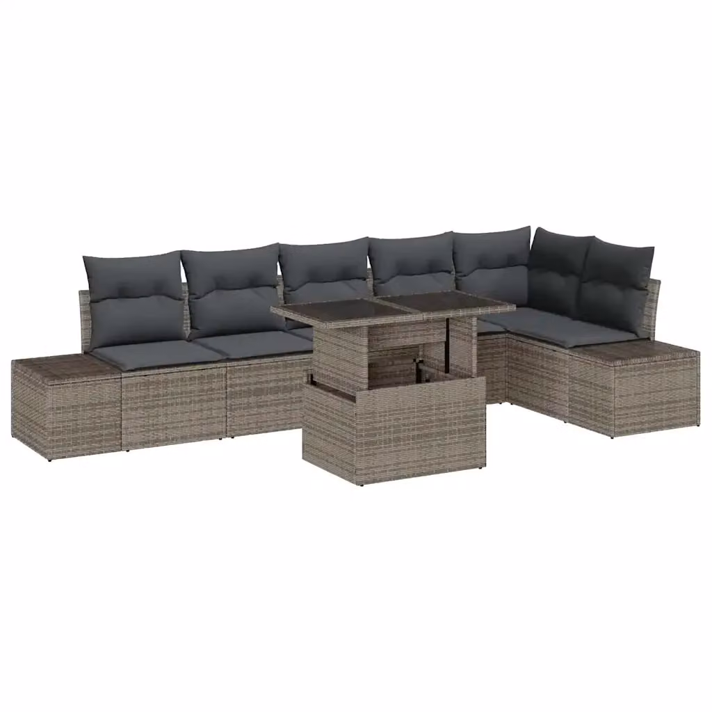 Set Divano da Giardino a L vidaXL 7 Pezzi Grigio con Cuscini e Tavolino da Esterno in Polyrattan e Acciaio – 2