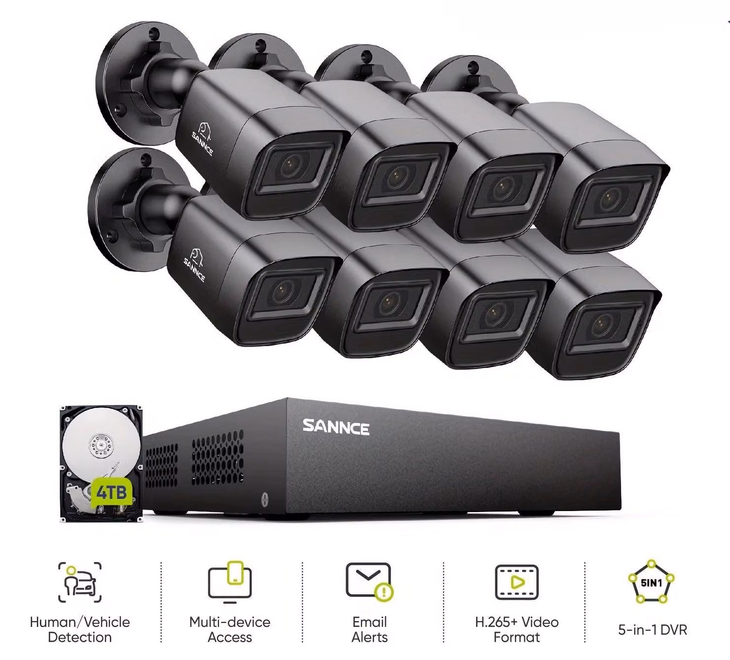 Sistema di videosorveglianza – Kit di videosorveglianza a 8 canali con 4 TB di spazio di archiviazione e visione notturna