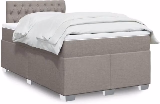 Letto con Giroletto a Molle e Materasso Ibrido vidaXL in Tessuto, Colore Tortora, L/P/H: 120 x 200 x 100,5 cm