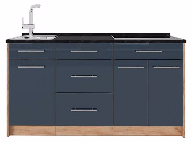 Cucine componibili piccole Vicco Fame-Line Blu scuro lucido 150 cm, PL Antracite, Model 65423