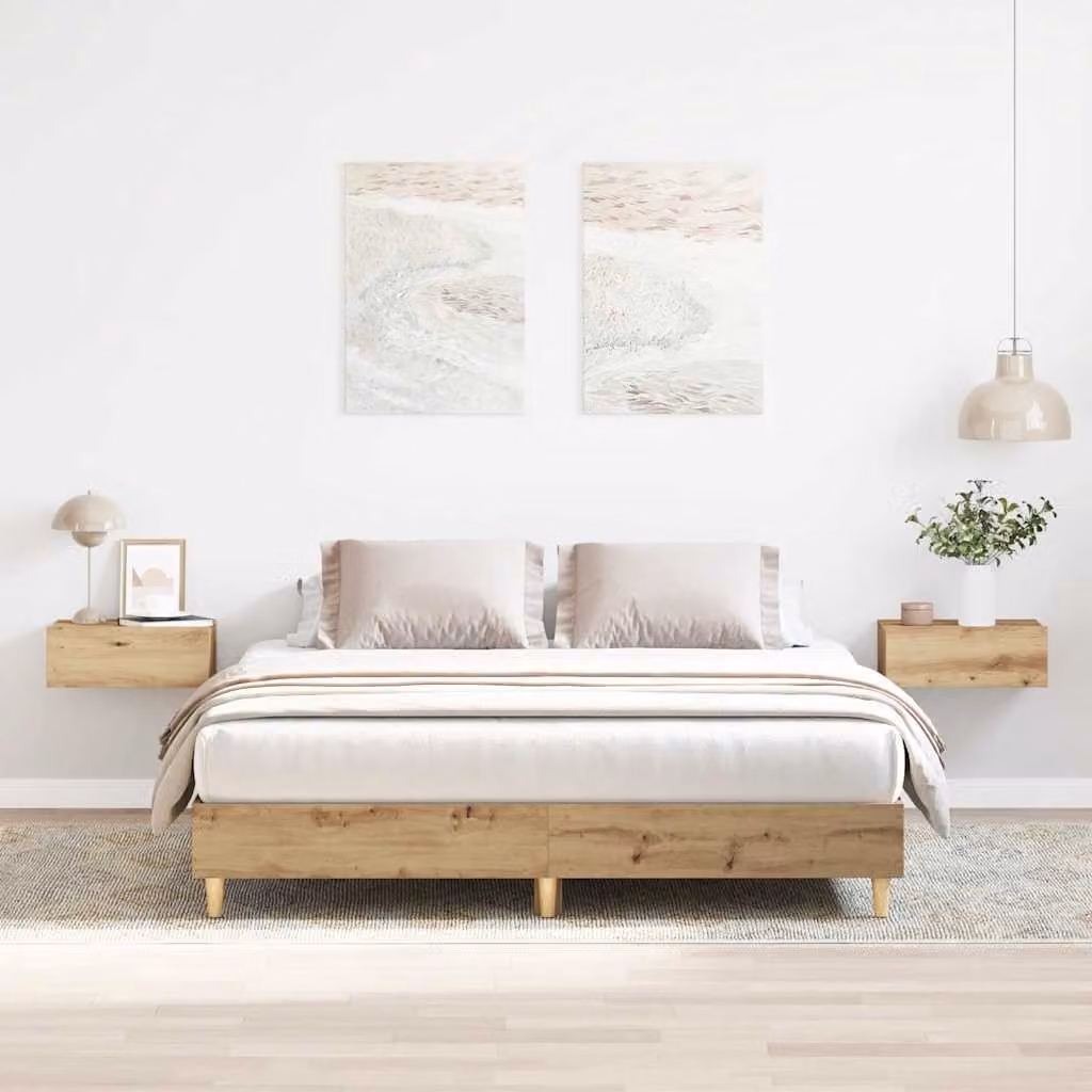 vidaXL Giroletto in legno di eucalipto e MDF color rovere, L/P/H: 203 x 153 x 25 cm