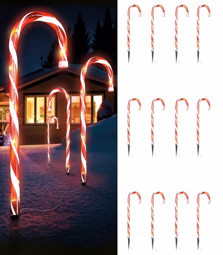 set di 12 luci da giardino a bastoncino di zucchero LED Luci di Natale