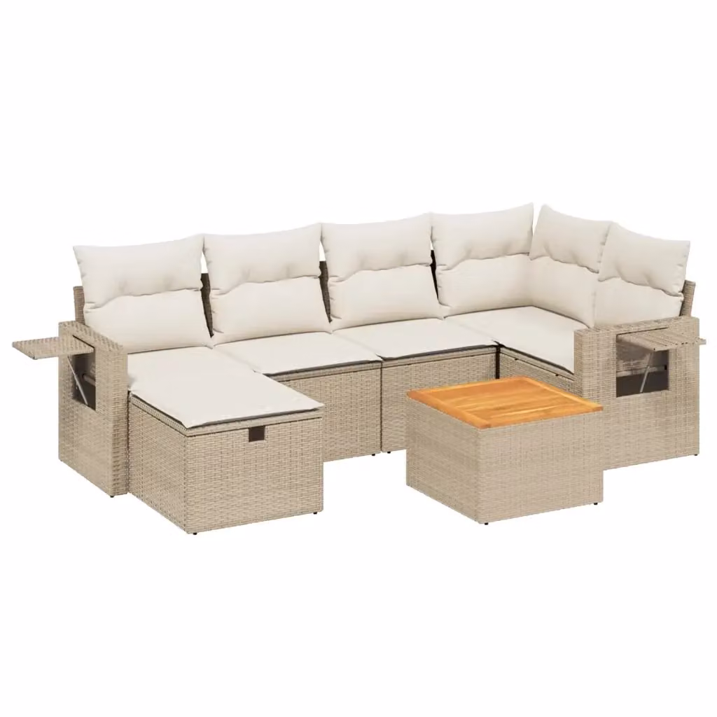 vidaXL Set Divani da Giardino 7 pz a L con Cuscini Beige e Struttura in Acciaio e Polyrattan – 2