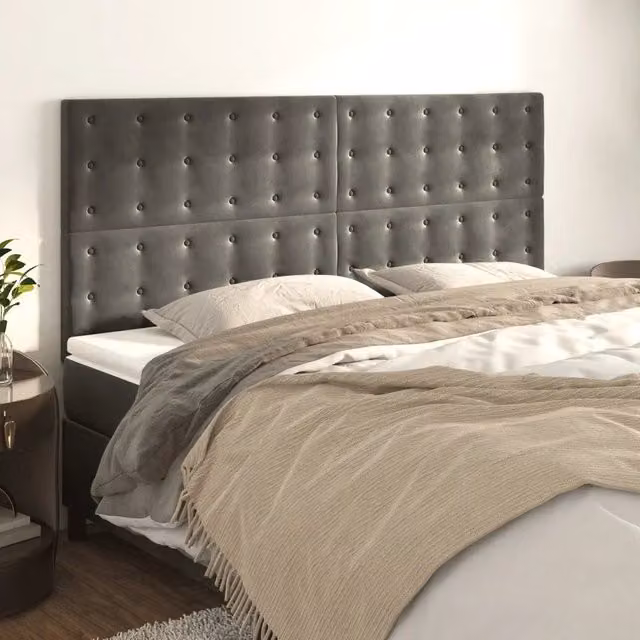 Testiera Decorativa Design Mania in Velluto Grigio Scuro L: 180 cm, P: 5 cm, H: 118-128 cm
