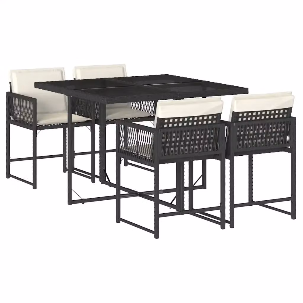 vidaXL Set da Pranzo da Giardino 5 pz in Polyrattan Nero con Piano in Vetro – 2