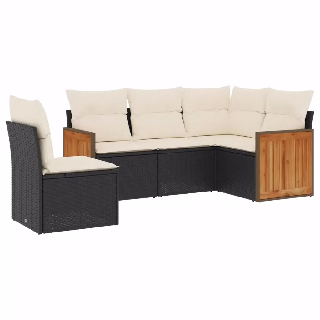 Set di divani da giardino vidaXL a forma di L composto da 5 pezzi in polyrattan nero con cuscini inclusi – 2