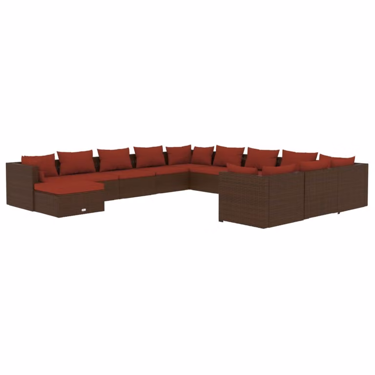 Set Divani da Giardino 12 pz con Cuscini in Polyrattan Marrone