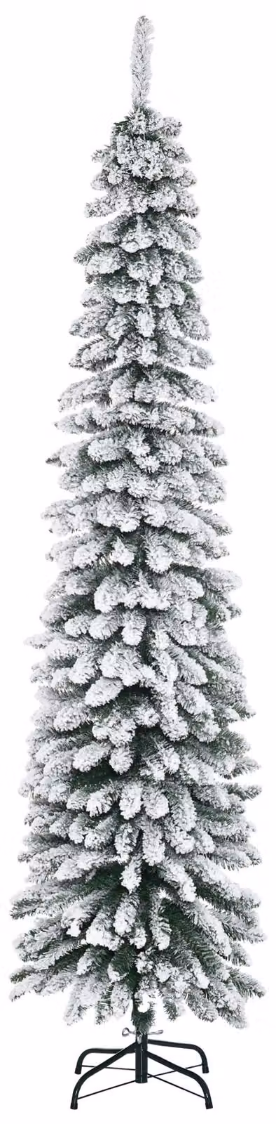 Albero di Natale artificiale, ricoperto di neve, design sottile, ignifugo, altezza 210 cm, verde e bianco