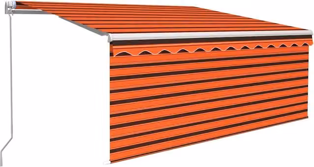 Tenda da sole retrattile manuale DESIGN IN con bracci a soffietto in alluminio e tessuto in poliestere, colori arancione, marrone e bianco, L: 350 cm x P: 250 cm – 1