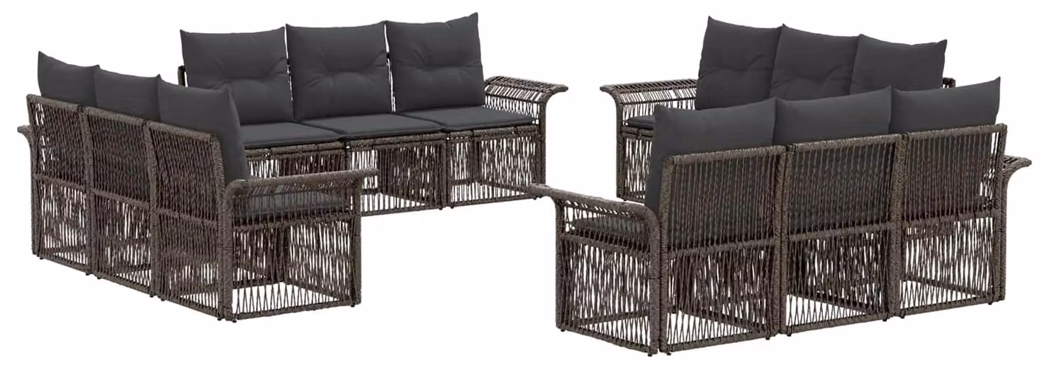 Set di divani da giardino, 12 pezzi, colore grigio, in rattan sintetico