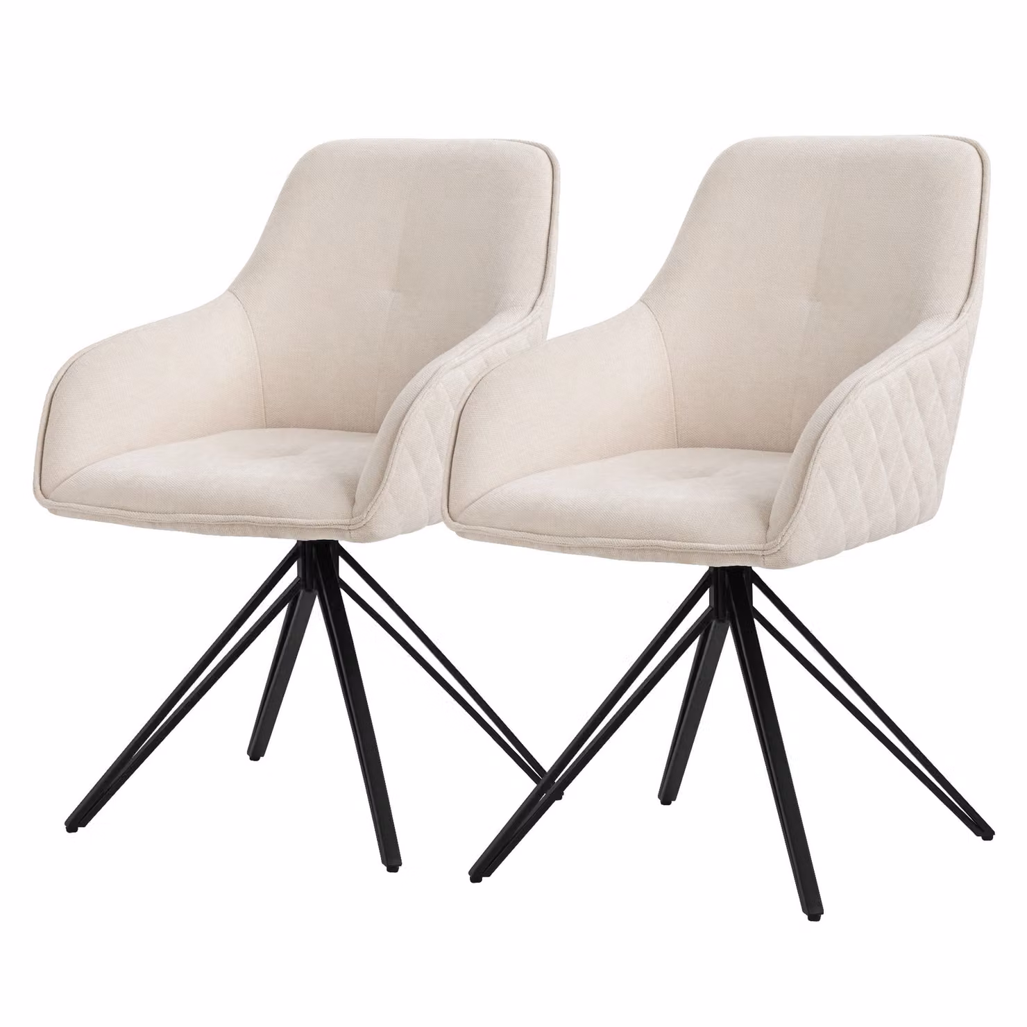 ML-Design 2x sedia da pranzo girevole, crema, in tessuto intrecciato con gambe in metallo