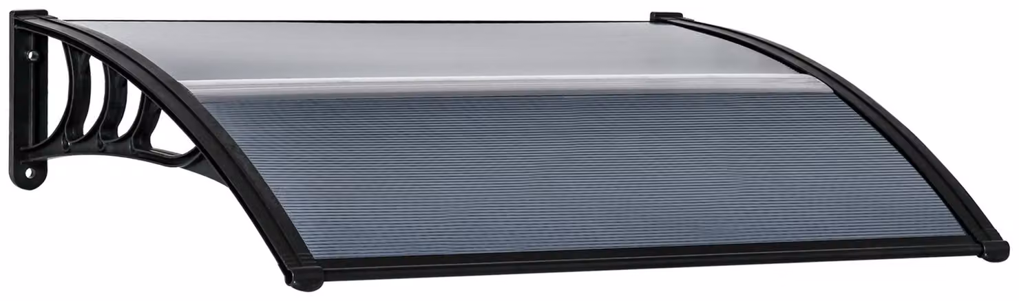 Moonbite, pensilina a mensola da 100 x 75 cm, adatta per porte d'ingresso e balconi, con copertura resistente ai raggi UV, kit di montaggio per pareti in cemento, realizzata in alluminio e policarbonato, colore nero