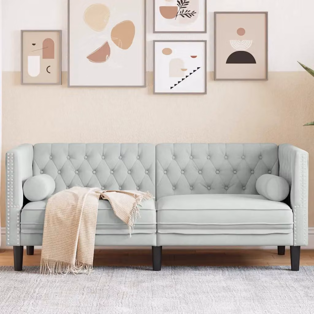 Divano Chesterfield vidaXL in Velluto Grigio L: 174 cm, P: 74,5 cm, H: 70,5 cm – 1