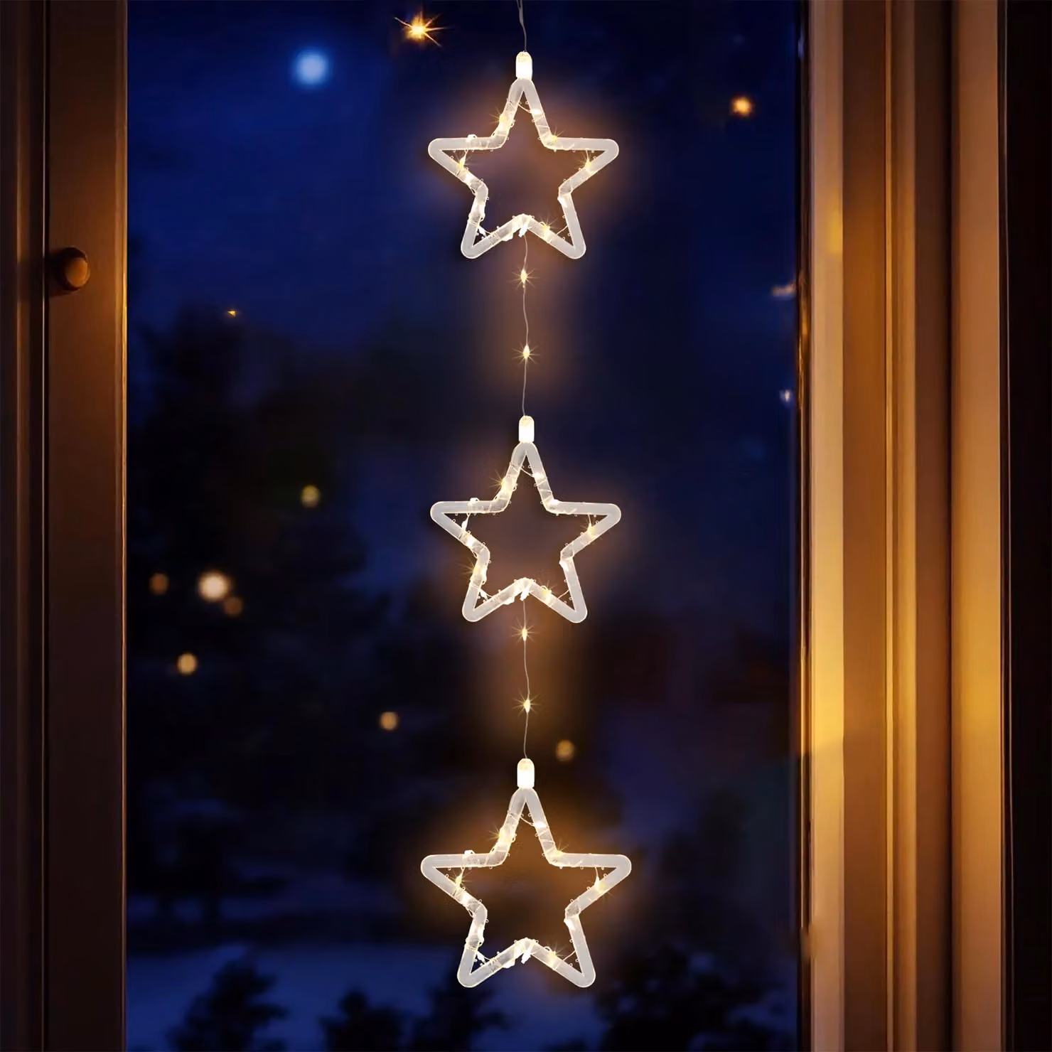 Decorazioni natalizie a LED per esterni 3 stelle con timer - 58 cm - Stella luminosa Decorazione per finestre bianco caldo Alimentata a batteria
