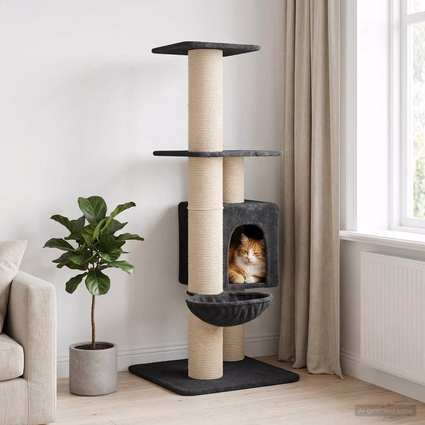 vidaXL Albero per gatti con pali in sisal Grigio Scuro L/P/H: 65 x 11,5 x 137 cm