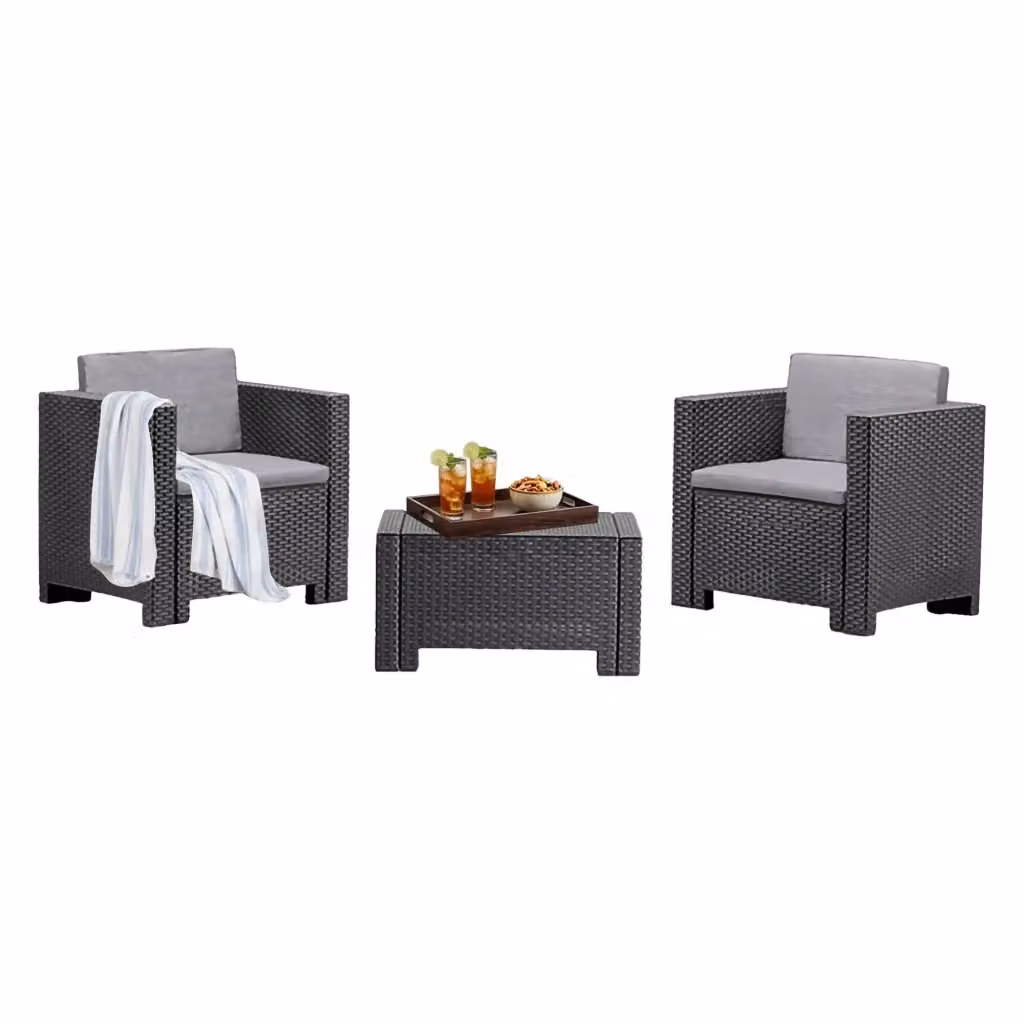 Set salotto da esterno DMORA Antracite con poltrone lounge, tavolino da caffè e cuscini, ideale per giardino o balcone – 2