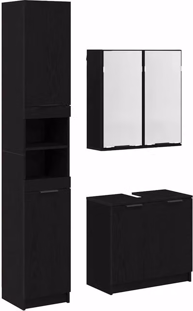Set di Armadi da Bagno | Armadio da bagno 3 pz Rovere Nero Legno multistrato