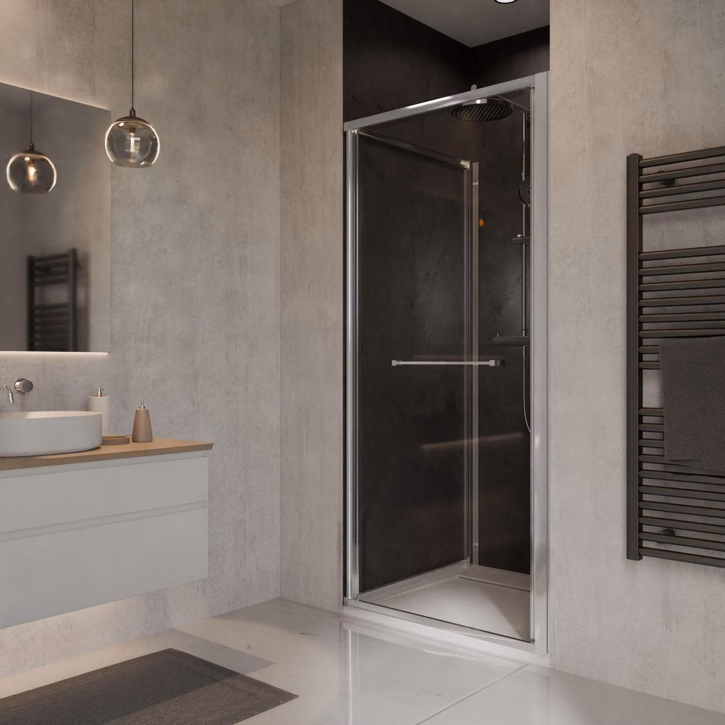 Porta scorrevole a battente Schulte per nicchia 90x190 cm Sunny, vetro di sicurezza temperato con rivestimento Fixil, profilo effetto cromo, senza battuta