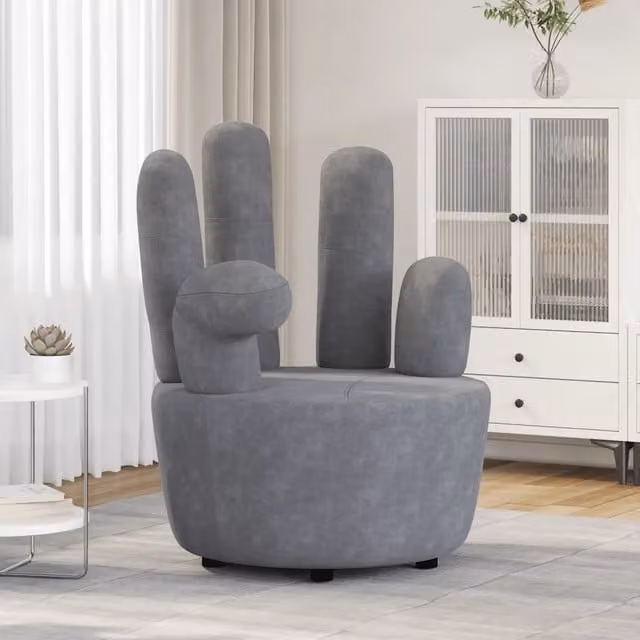 Poltrona a Forma di Mano Grigia in Velluto 241731
