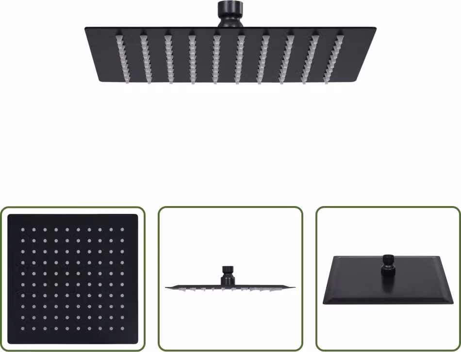 The Living Store Doccia a pioggia in acciaio inox 20x20 cm Quadrato Nero