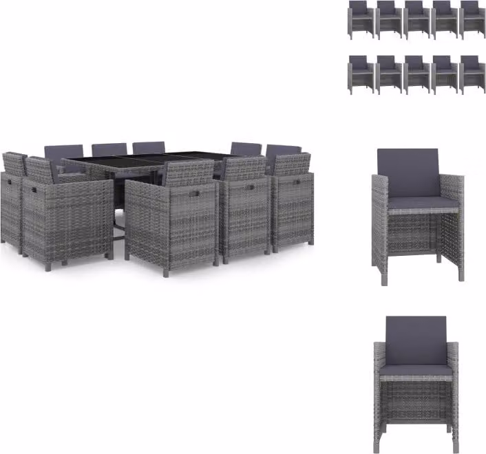 vidaXL set da pranzo da giardino 11 pezzi con cuscini in poly rattan grigio - Set di mobili da giardino