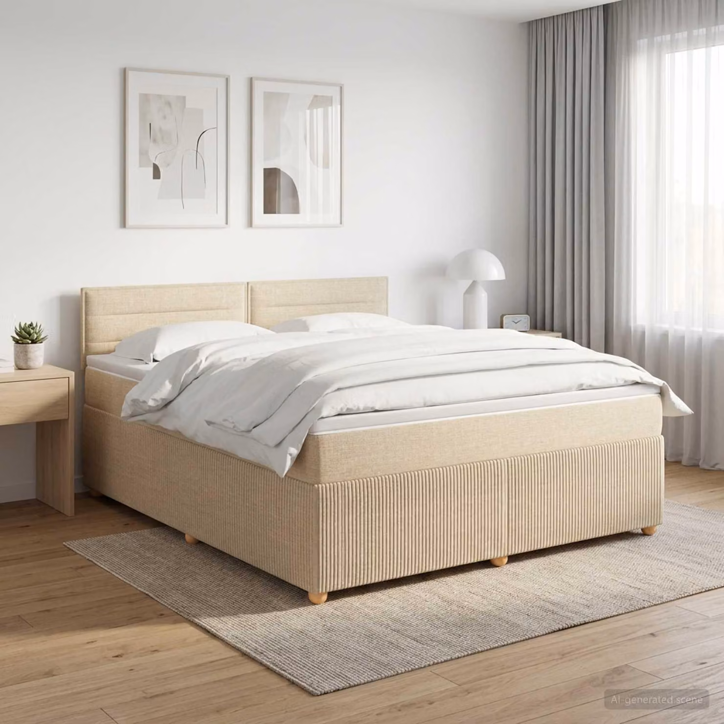 Maison Exclusive - Letto boxspring con materasso color crema 140 x 190 cm in tessuto