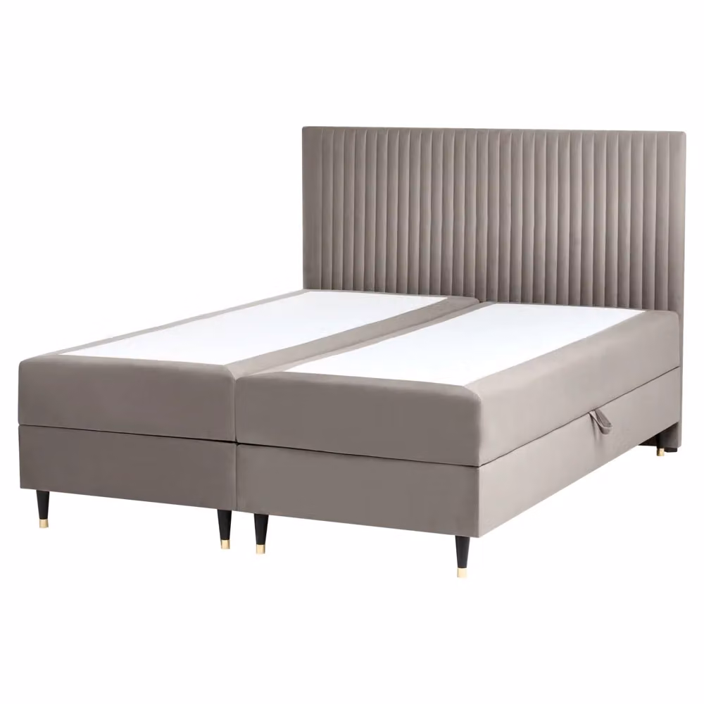 Letto matrimoniale Beliani in velluto stile glamour con contenitore a sollevamento, colore beige o grigio, L/P: 160 x 200 cm – 2