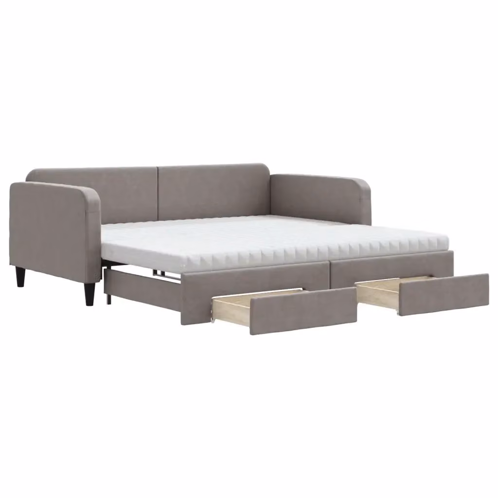 Divano Letto Estraibile con Cassetti vidaXL in Tessuto Beige L/P/H: 223 x 110 x 75 cm, Dimensioni Letto: 100 x 200 cm – 2