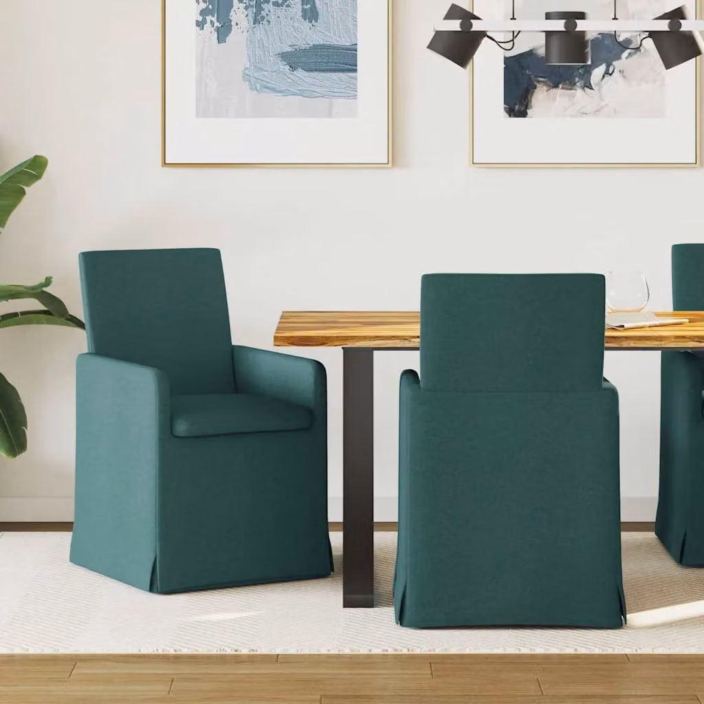 Set di 2 sedie da pranzo vidaXL in tessuto verde con struttura in metallo e MDF, L 57 cm x P 68 cm x H 94 cm