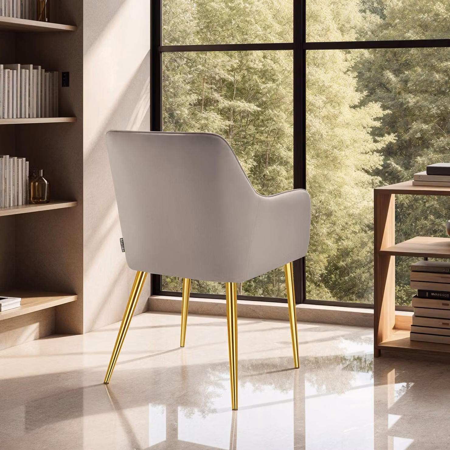 Set di 2 poltrone Avane TecTake GmbH in velluto beige e grigio con design scandinavo per soggiorno o sala da pranzo, L: 63,5 cm, P: 55,0 cm, H: 86,5 cm – 2