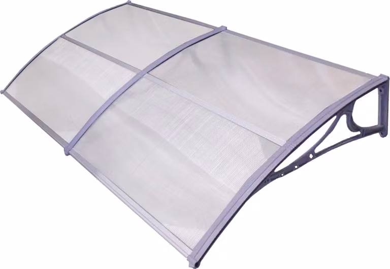 Tettoia per porta d'ingresso 200 x 97 cm a doppia parete in lamiera d'alluminio con finiture grigie Tettoia per porta d'ingresso Tettoia per veranda