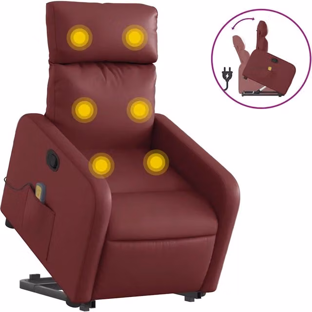 Poltrona | Sedia Relax Alzapersone Massaggi Reclinabile Rosso Vino Similpelle