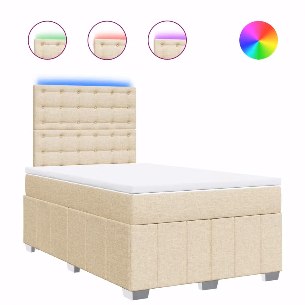 Letto a molle con materasso crema 120x190 cm in tessuto