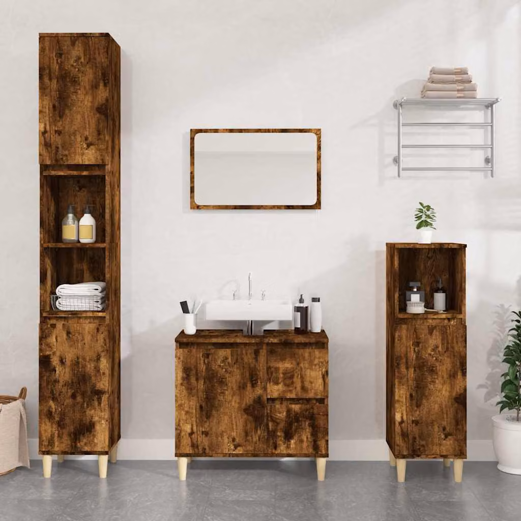 Armadietto da bagno vidaXL in legno multistrato e MDF, colore marrone rovere fumo, L 30 cm x P 30 cm x H 190 cm