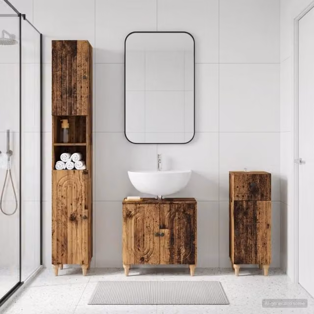Set di armadietti da bagno in 3 pezzi ALKMAAR Legno antico 3417835