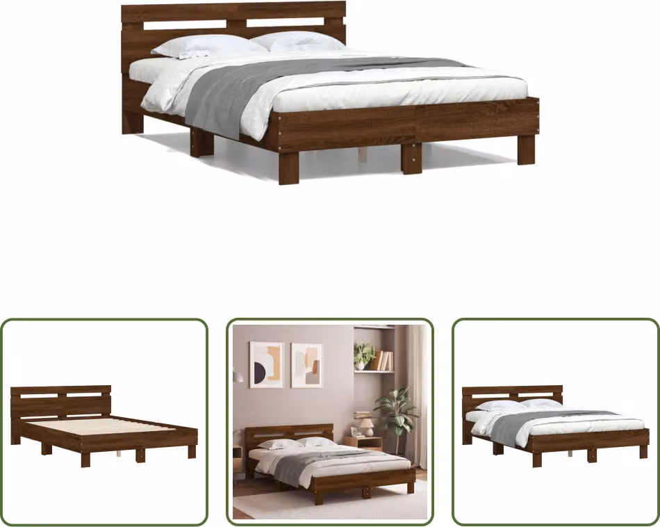 The Living Store Struttura letto con testiera in rovere marrone 135x190 cm