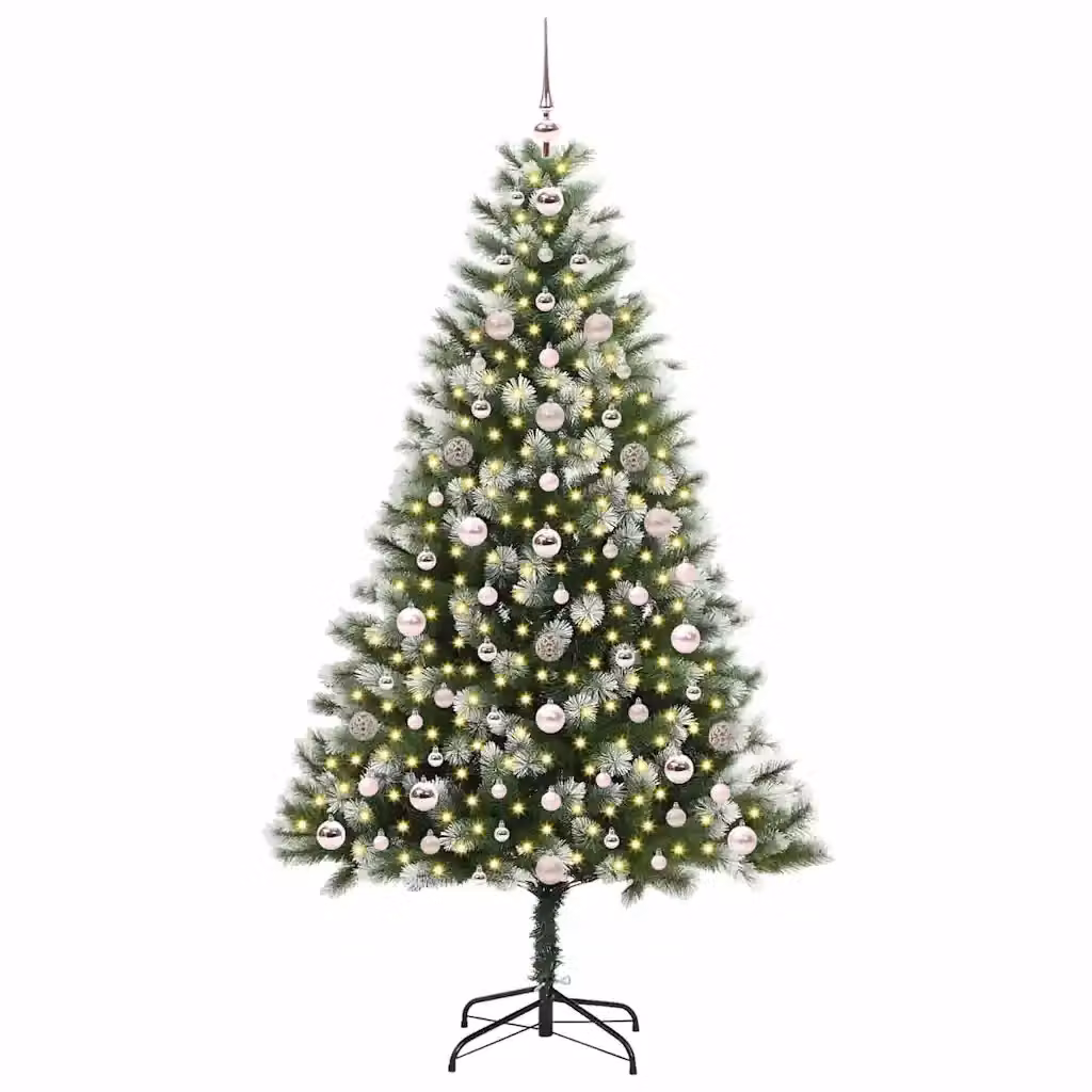 Albero di Natale Artificiale vidaXL con Neve Fioccata e Luci LED, Verde e Bianco, H: 180 cm, L: 102 cm, P: 102 cm – 2