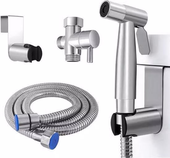 Kit bidet portatile - Doccetta manuale in acciaio con tubo flessibile e supporto a parete - Igiene personale - Set spray per l'uso quotidiano