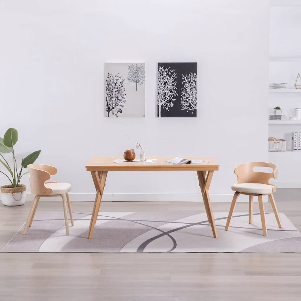 Set di 2 sedie da pranzo vidaXL in legno curvato e similpelle color crema e marrone – 1